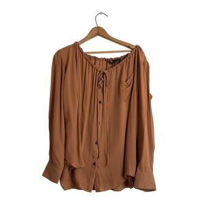 Creatures of Comfort Silk Blouse Brown Button Front Long Sleeve S